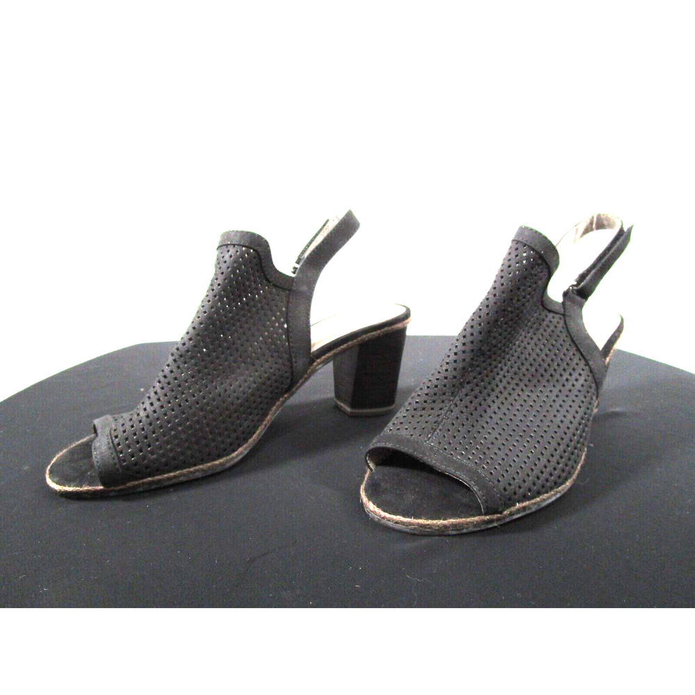 Tamaris Black Perforated Leather Slingback High Heel Bootie Sandals 38 EU/7.5 US
